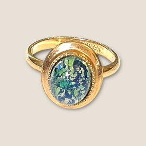 Vintage Sarah Coventry Gold-Tone Ring With Green & Blue Stone Size 7.5